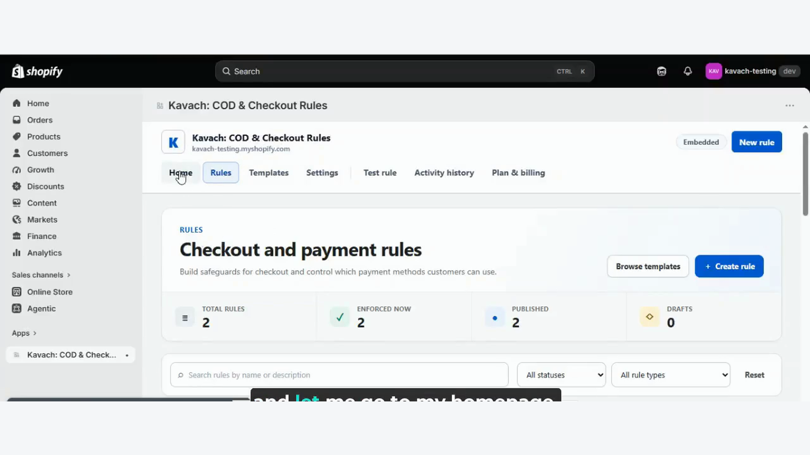 Kavach's real checkout and payment rules dashboard from its Shopify listing